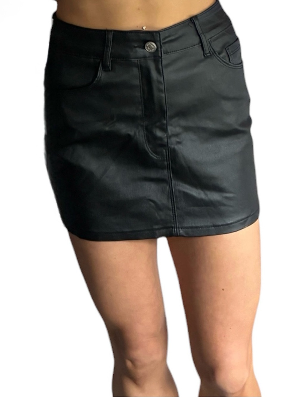 Edikted Black faux leather mini skirt